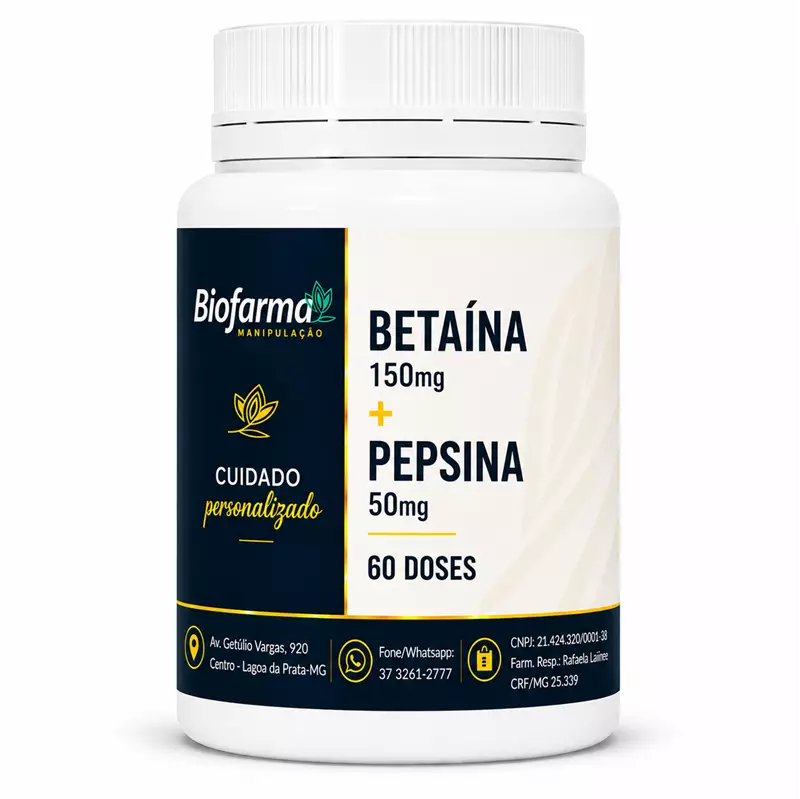 Betaína 150mg+ Pepsina 50mg - 60 Doses