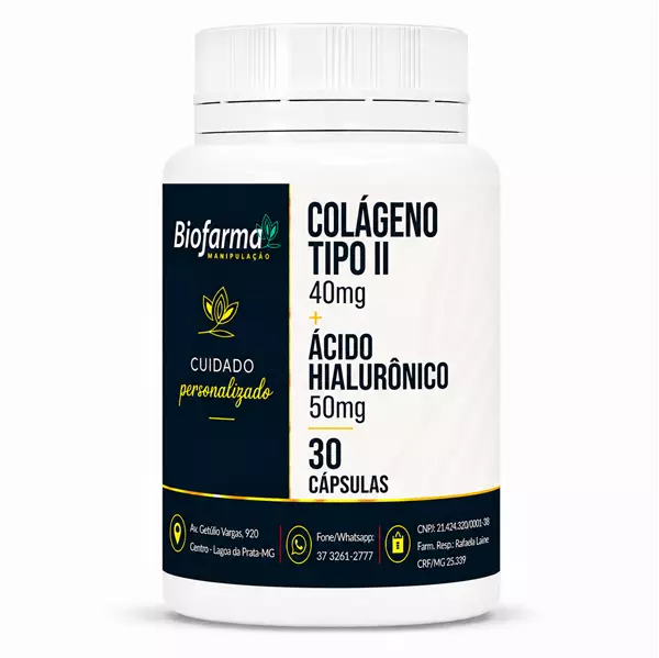 Colágeno Tipo II 40mg + Ácido Hialurônico 50mg - 30 Cápsulas