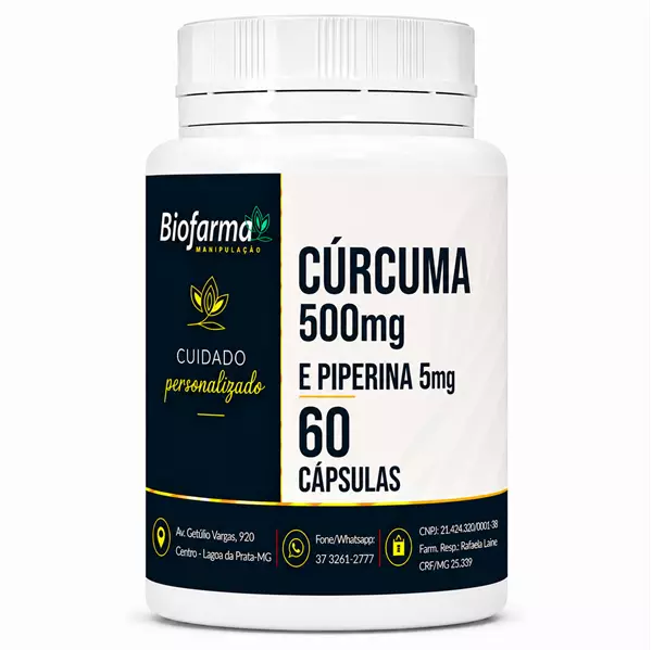Cúrcuma 500mg e Piperina 5mg 60 Cápsulas